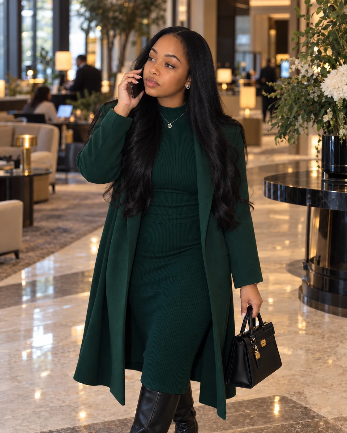 Radiance Mack in a deep green outfit
